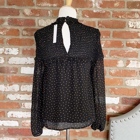 Sanctuary Bria Black polka dot long sleeve smock top Size XS New with tags - Picture 7 of 10